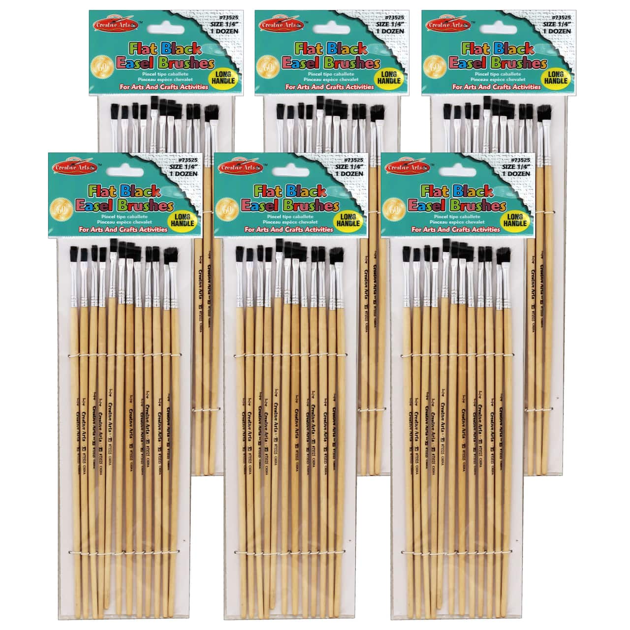 Charles Leonard 1/4" Flat Tip Brush Set, 6 Packs of 12